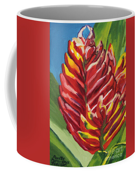 Bromeliad Coffee Mug featuring the painting Red Bromeliad by Annette M Stevenson
