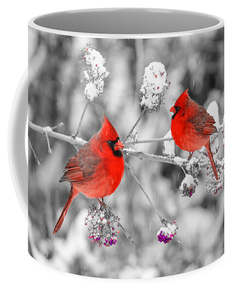 Cardinal Coffee Mug featuring the photograph Red Cardinals in the Snow by Anthony Sacco