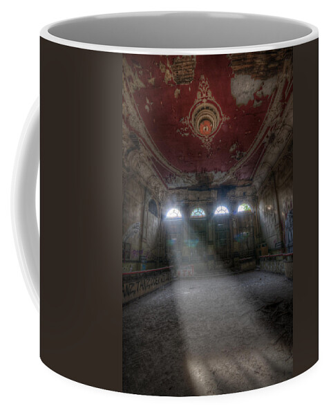 Urbex Coffee Mug featuring the digital art Red dance room by Nathan Wright