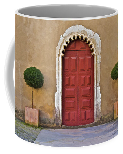 Abbey Coffee Mug featuring the photograph Red Door of Caldas de Rainha by David Letts
