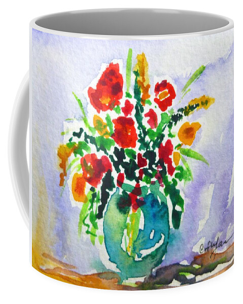 Vase Coffee Mug featuring the painting Red flowers in a Vase by Cristina Stefan