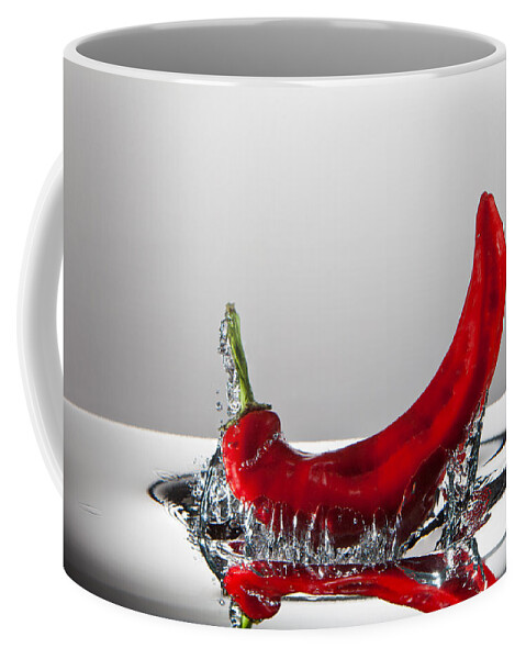 Red Coffee Mug featuring the photograph Red Pepper FreshSplash by Steve Gadomski