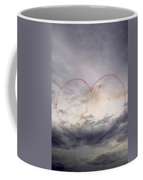 Outdoor Coffee Mug featuring the photograph A beautiful heart painted by Red arrows acrobatic team in Minorca - Red sky in my heart by Pedro Cardona Llambias