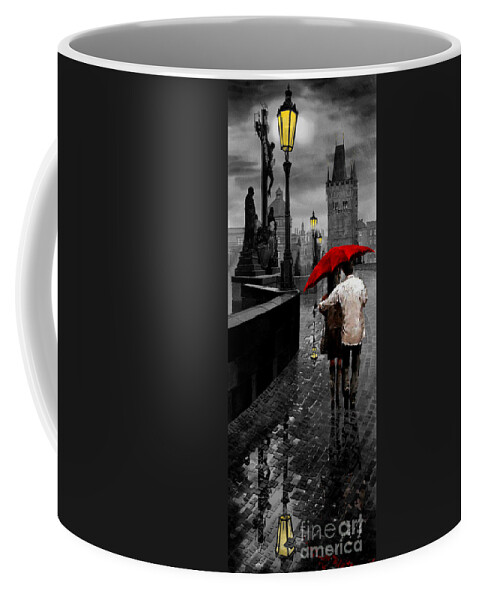 Mix Media Coffee Mug featuring the mixed media Red Umbrella 2 by Yuriy Shevchuk