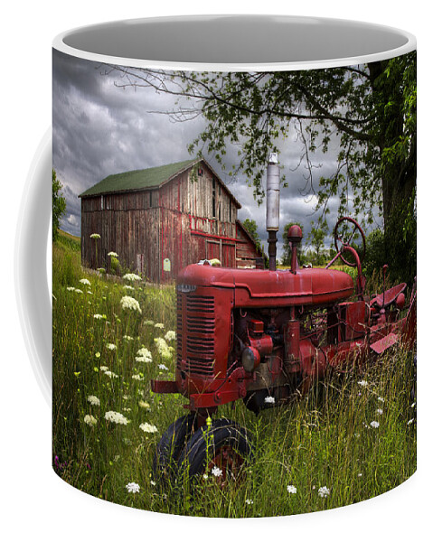 Tractor Coffee Mug featuring the photograph Reds in the Pasture by Debra and Dave Vanderlaan