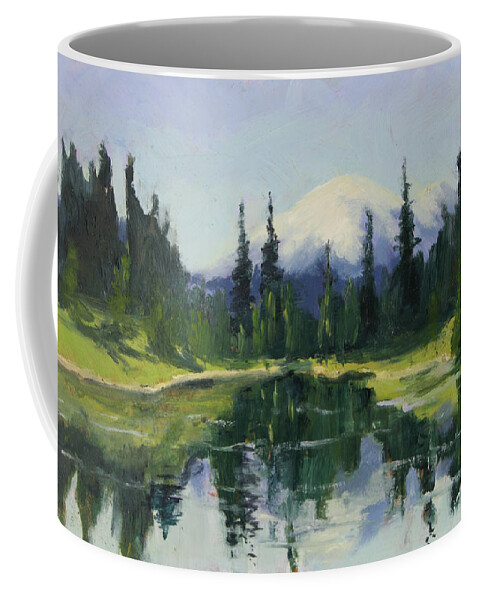 Mountain Coffee Mug featuring the painting Picnic by the Lake II by Maria Hunt