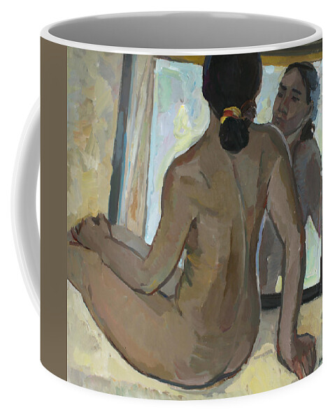 Nude Coffee Mug featuring the painting Reflection by Juliya Zhukova