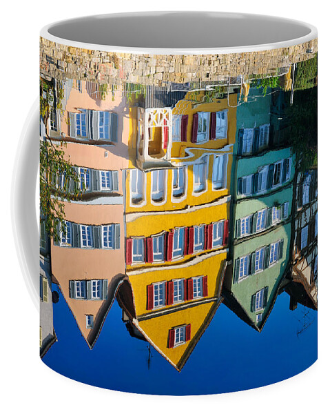 Reflection Coffee Mug featuring the photograph Reflection of colorful houses in Neckar river Tuebingen Germany by Matthias Hauser