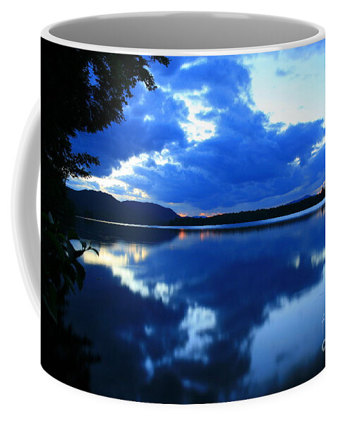 Sunset Coffee Mug featuring the photograph Reflective Blues on Lake Umbagog by Neal Eslinger