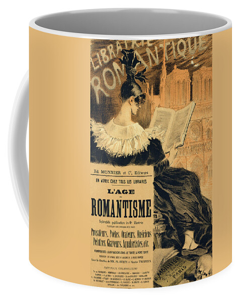 Advert Coffee Mug featuring the painting Reproduction of a poster advertising a book entitled The Romantic Age by Eugene Grasset