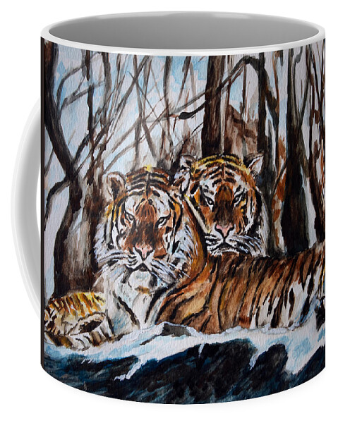 Tiger Coffee Mug featuring the painting Resting by Harsh Malik