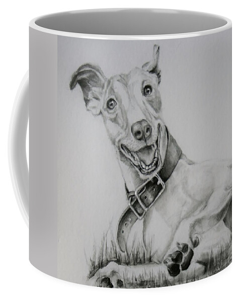 Greyhound Coffee Mug featuring the drawing Retired by Jean Cormier