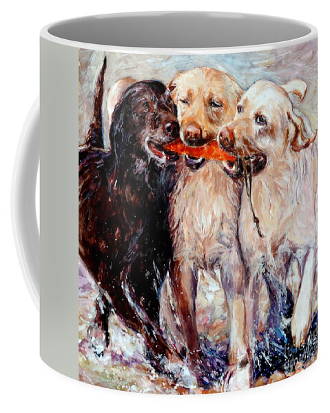 Dogs Retrieving Coffee Mug featuring the painting Retrieving Fools by Molly Poole