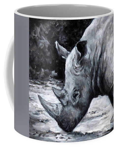 Rhino Coffee Mug featuring the painting Rhino by Deborah Smith