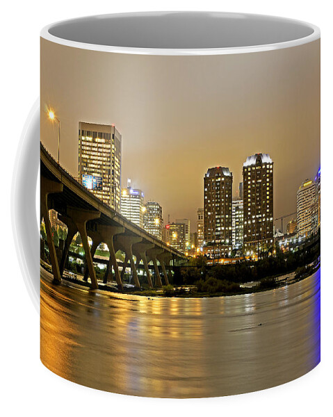 richmond Virginia Coffee Mug featuring the photograph Richmond Virginia from the James River at night by Brendan Reals