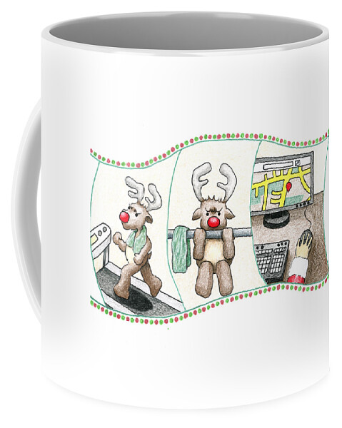 Training Reindeer Coffee Mug featuring the drawing Right Before X'mas by Keiko Katsuta