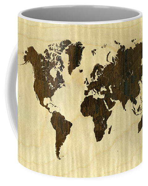 World Coffee Mug featuring the digital art Rio Rosewood and Curly Maple World Map by Hakon Soreide