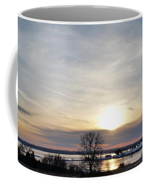 Branched Oak Lake Coffee Mug featuring the photograph Rippled Sunset by Caryl J Bohn