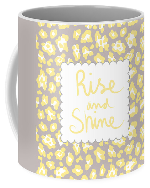 Rise And Shine Coffee Mug featuring the mixed media Rise and Shine- yellow and grey by Linda Woods