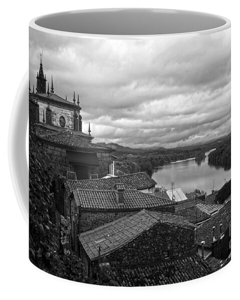 Mino Coffee Mug featuring the photograph River Mino And Portugal From Tui BW by RicardMN Photography