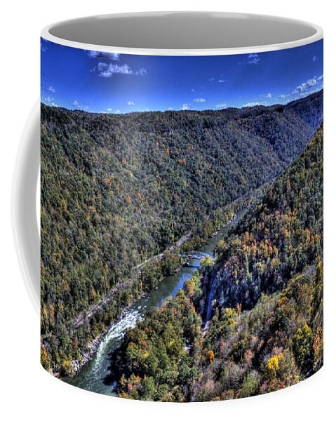 River Coffee Mug featuring the photograph River through the Hills by Jonny D