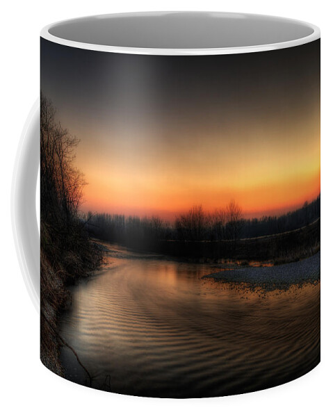 Details Enhancer Coffee Mug featuring the photograph Riverscape at sunset by Roberto Pagani