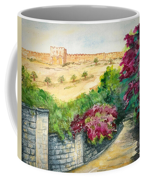 Israel Coffee Mug featuring the painting Road To Eastern Gate by Janis Lee Colon