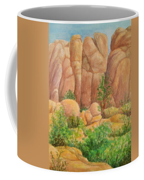 Landscape Coffee Mug featuring the painting Rocks at the Granite Dells by Phyllis Tarlow