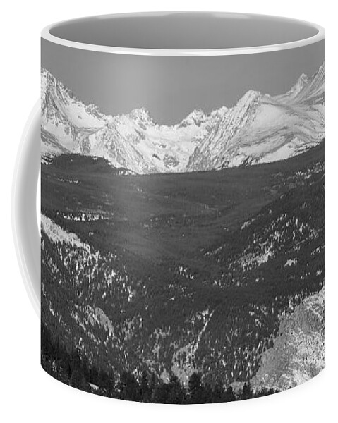 Winter Coffee Mug featuring the photograph Rocky Mountain Continental Divide Winter Panorama Black White by James BO Insogna