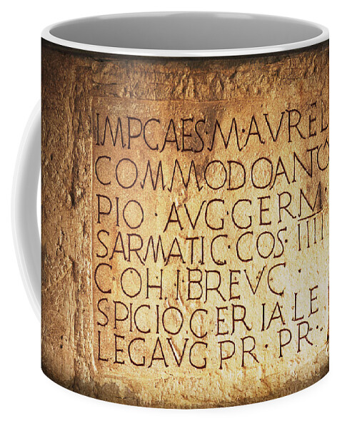 Stone Coffee Mug featuring the photograph Roman Inscription by Heiko Koehrer-Wagner