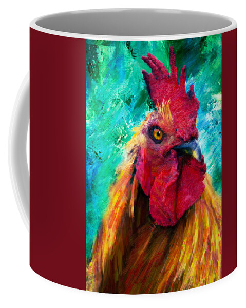 Abstract Coffee Mug featuring the painting Rooster Colorful Expressions by Georgiana Romanovna