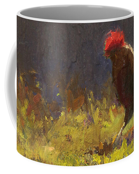 Rustic Painting Coffee Mug featuring the painting Rooster Strut - Impressionistic Chicken Landscape - Abstract Farm Art - Chicken Art - Farm Decor by K Whitworth