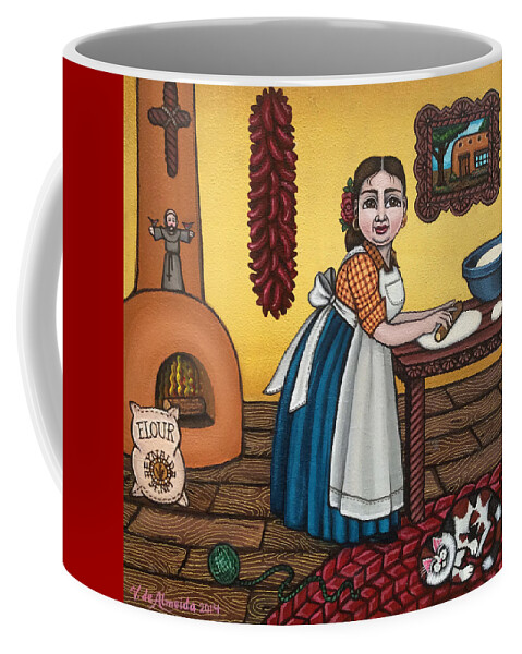Cook Coffee Mug featuring the painting Rosas Kitchen by Victoria De Almeida