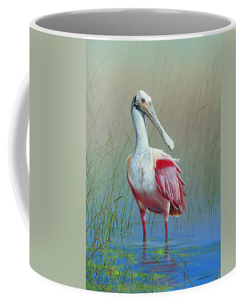 Roseate Spoonbill Coffee Mug featuring the painting Roseate Spoonbill by Mike Brown