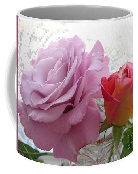 Pink Rose Coffee Mug featuring the photograph Roses and Lace by Mars Besso
