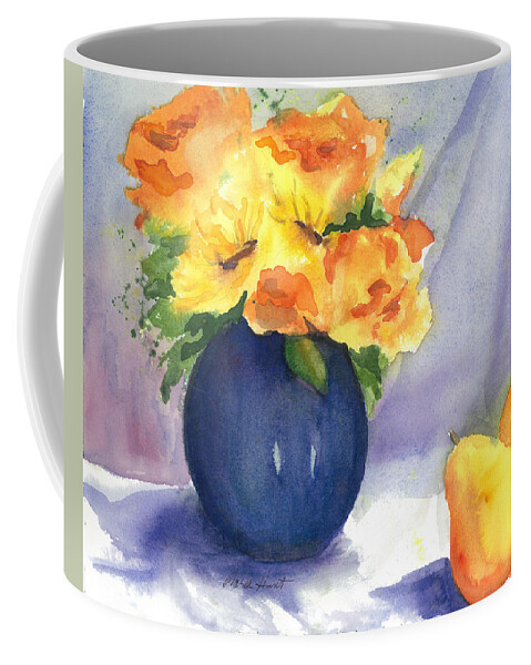Sunflowers And Roses Coffee Mug featuring the painting Roses and Sunflowers by Maria Hunt