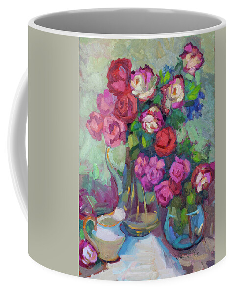 Roses Coffee Mug featuring the painting Roses In Two Vases by Diane McClary