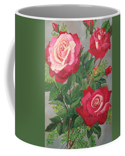   Red Roses Coffee Mug featuring the painting Roses n' Rain by Sharon Duguay