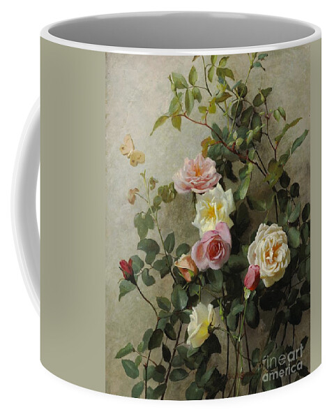 Roses Coffee Mug featuring the painting Roses on a Wall by George Cochran Lambdin