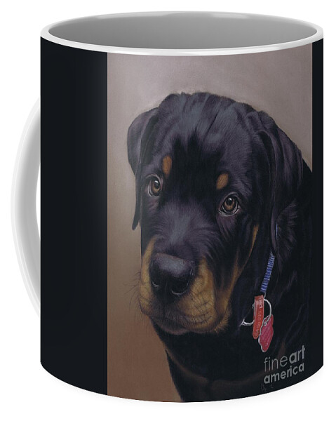 Dog Coffee Mug featuring the pastel Rottweiler Dog by Karie-Ann Cooper