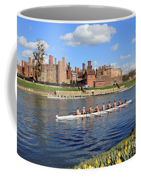 British English Countryside Landscape Rowing On The Thames At Hampton Court Coffee Mug featuring the photograph Rowing on the Thames at Hampton Court by Julia Gavin