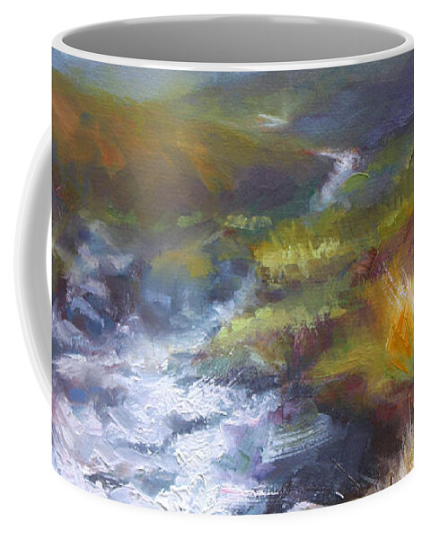 Landscape Coffee Mug featuring the painting Running Down - landscape view from Hatcher Pass by Talya Johnson
