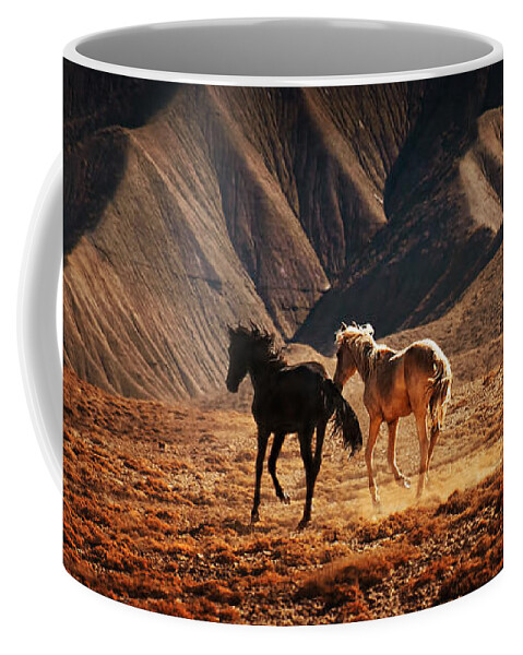 Wild Horses Coffee Mug featuring the photograph Running Free by Priscilla Burgers