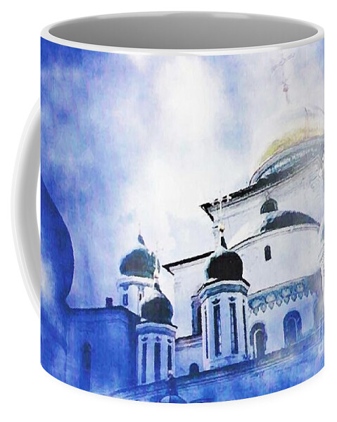 Church Coffee Mug featuring the photograph Russian Church in a Blue Cloud by Sarah Loft