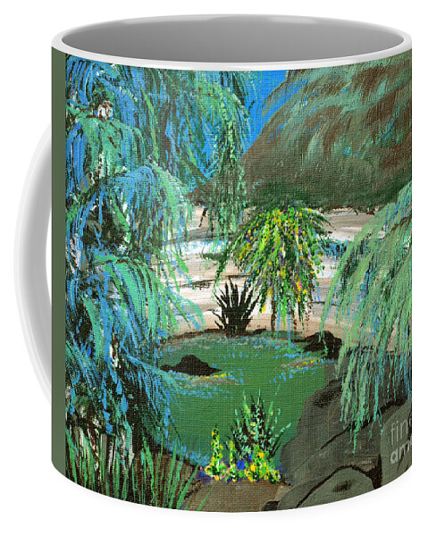 Landscape Coffee Mug featuring the painting Sacred Cenote at Chichen Itza by Alys Caviness-Gober