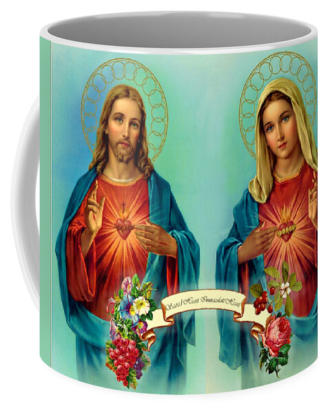 Jesus Coffee Mug featuring the painting Sacred Heart Immaculate Heart by Movie Poster Prints