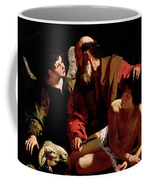Sacrifice Of Isaac Coffee Mug featuring the painting Sacrifice of Isaac by Michelangelo Caravaggio