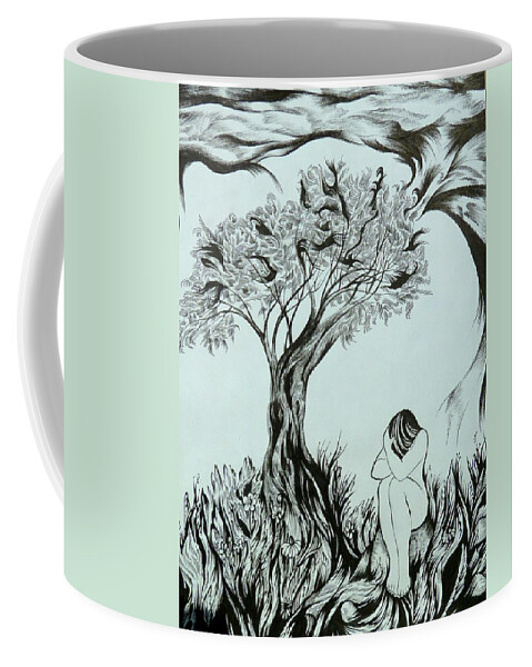 Pen And Ink Coffee Mug featuring the drawing Sadness by Anna Duyunova