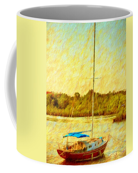 Sailboat Coffee Mug featuring the painting Boating - Coastal - Sailboat on the Bayou by Barry Jones