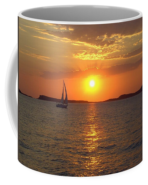 Ibiza Coffee Mug featuring the photograph Sailing Boat in Ibiza Sunset by Steve Kearns